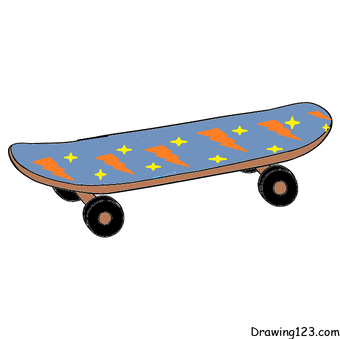 Drawing - to draw Skateboard step by step