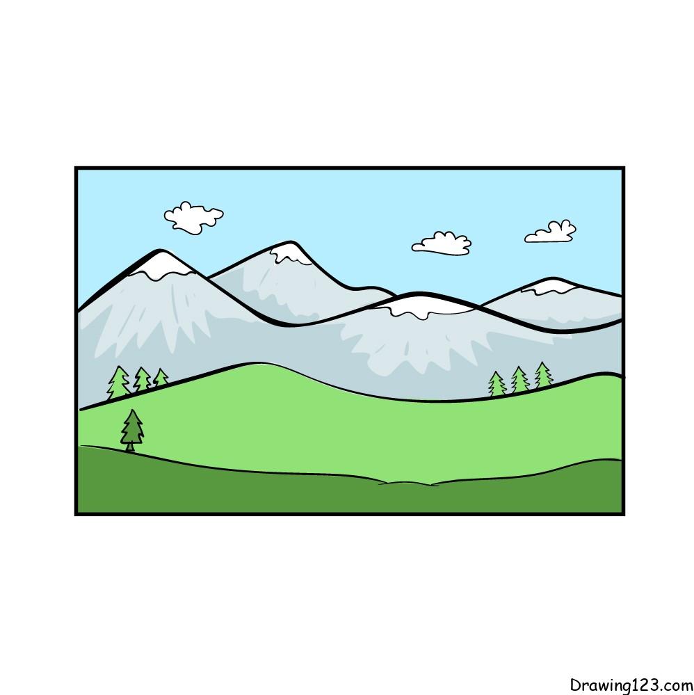 Mountain Drawing Tutorial - How to draw Mountain step by step