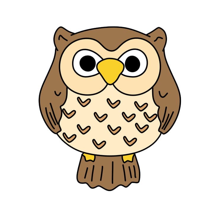 how to draw a cartoon owl step by step for kids