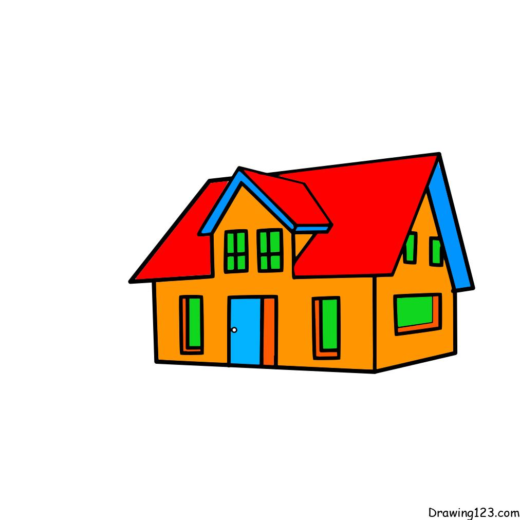 How to Draw a House for Kids, Easy House Drawing | Tu-Torial-saigonsouth.com.vn