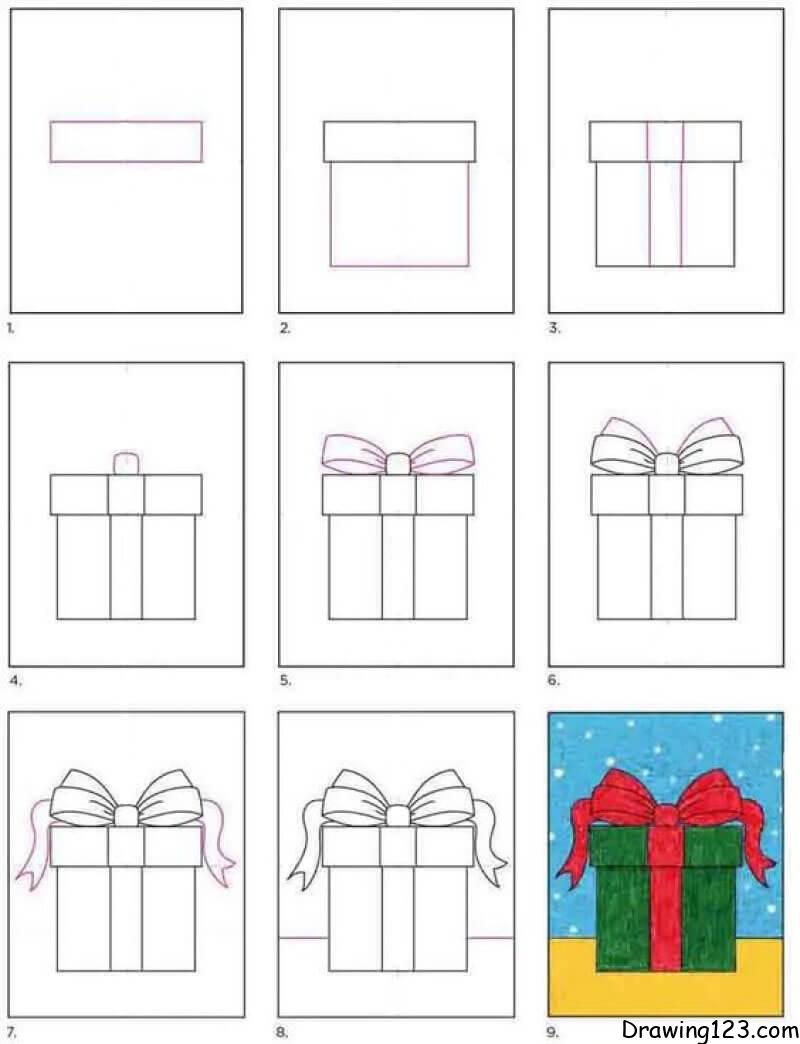 Christmas Gift Drawing Idea step by step