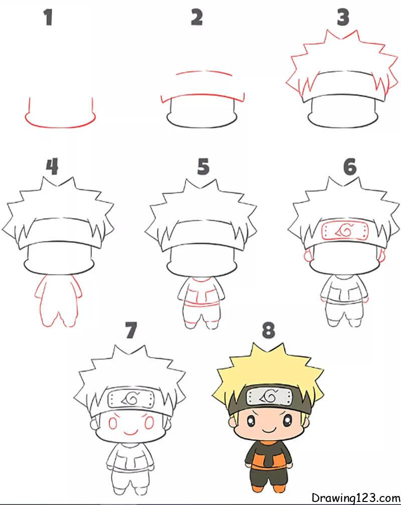 How to draw Naruto step by step, Anime drawing step by step