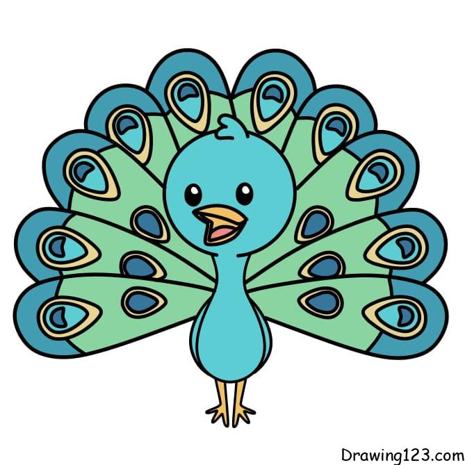 Drawing-peacock-step-9