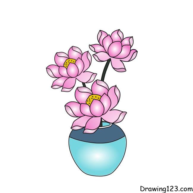 Lotus flower Drawing Tutorial - How to draw Lotus flower step by step