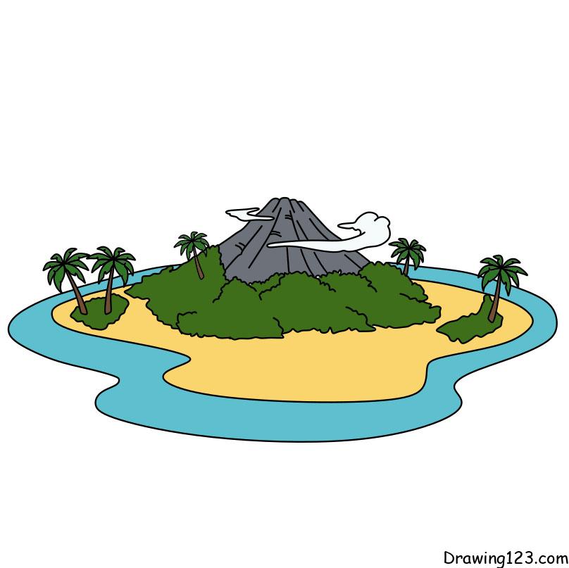 Simple Cartoon Palm Tree Island Beach Design