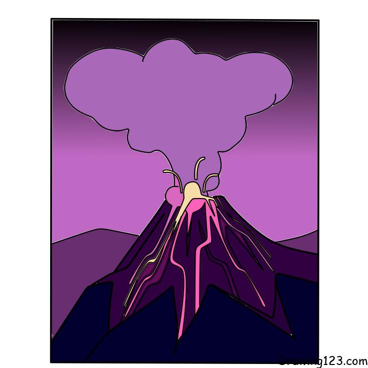 How to Draw a Volcano Step by Step  EasyLineDrawing