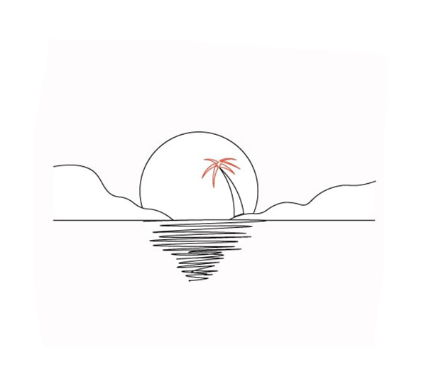 Premium Vector | One line drawing of sunset at beach view isolated on white  background